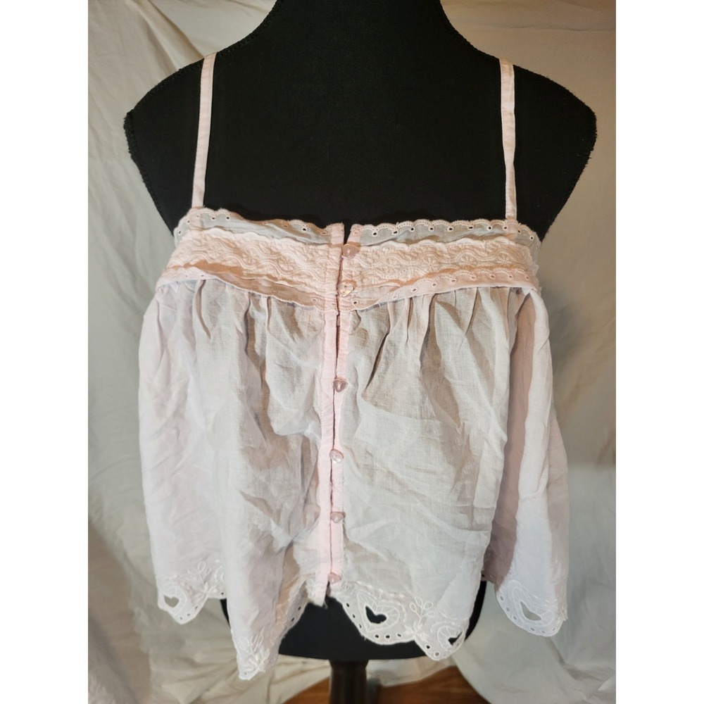 Shabby Chic Size M Baby Doll Light‎ Pink Heart Lace Top